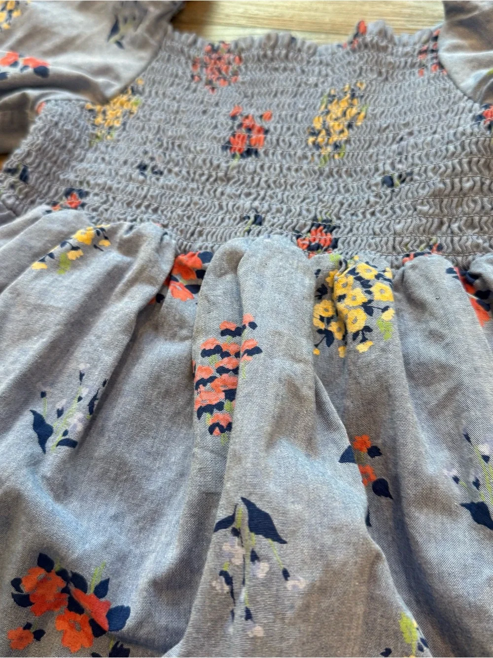 Janie and Jack Light Blue Floral Smocked Puff-Sleeve Dress